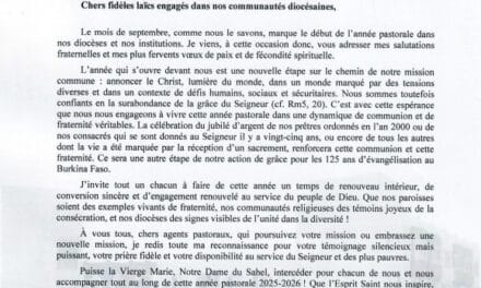 MESSAGE DU PRESIDENT DE LA CONFERENCE ÉPISCOPALE BURKINA-NIGER – ANNEE PASTORALE 2025-2026
