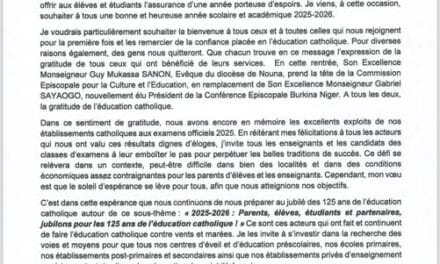 EDUCATION CATHOLIQUE BURKINA FASO: MESSAGE DE RENTREE 2025-2026